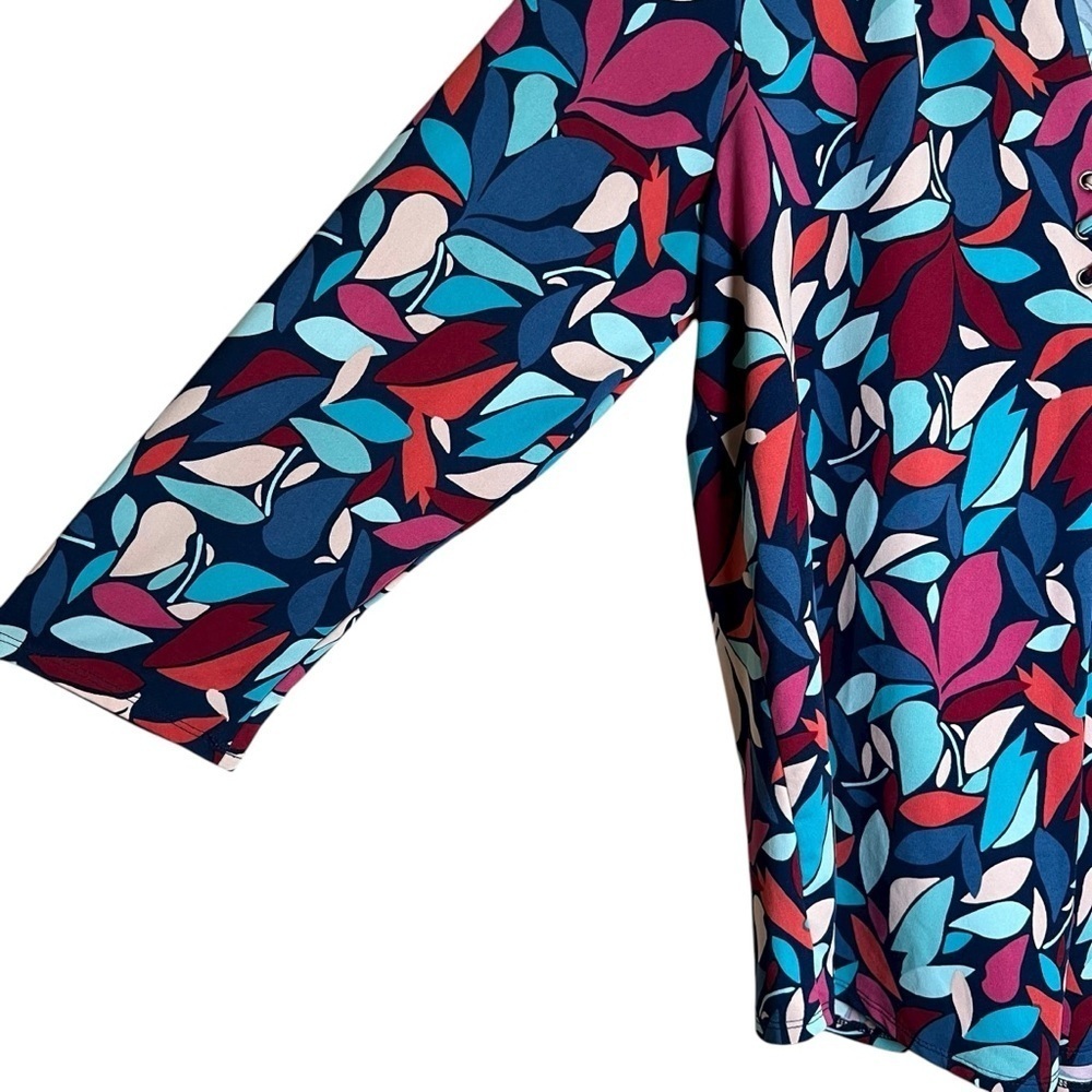 Cable & Gauge Colorful Leaf Print Blouse Drapey V-Neck Top Stretch Sz XL Scarf - Picture 11 of 12